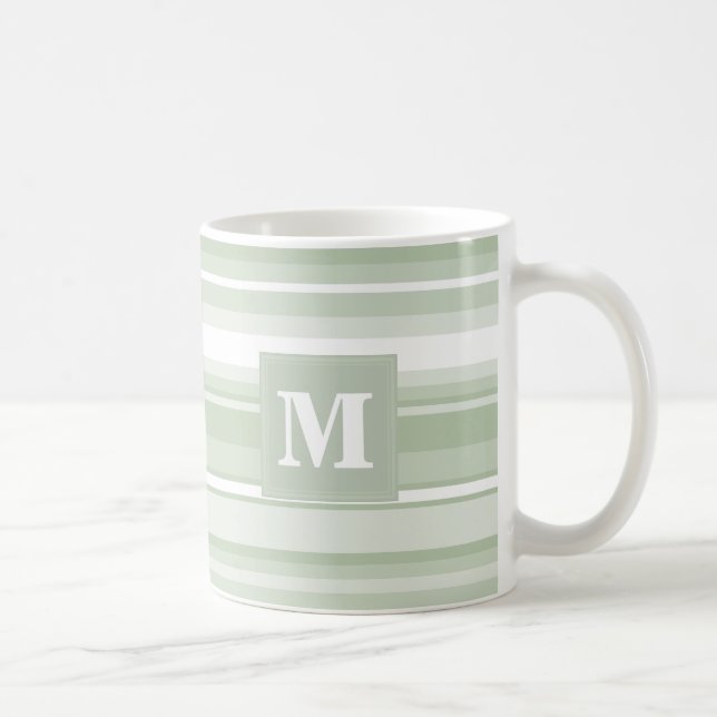 Mug Monogramme pâle - rayures vertes (Droite)