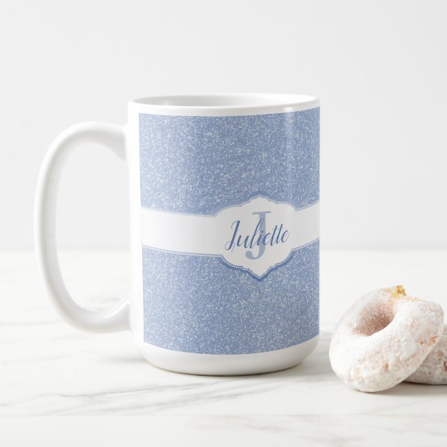 Mug Monogramme Parties scintillant bleu ciel (Avec donut)