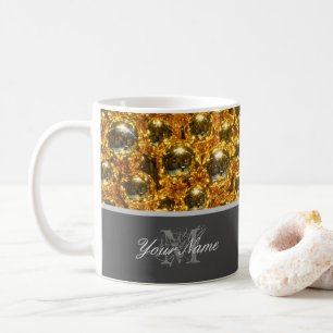 Mug Monogramme personnalisable avec boules de noël dor