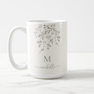 Mug Monogramme personnalisé aquarelle botanique ivoire