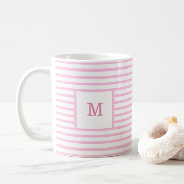 Mug Monogramme personnalisé Bébé rose et blanc (Avec donut)