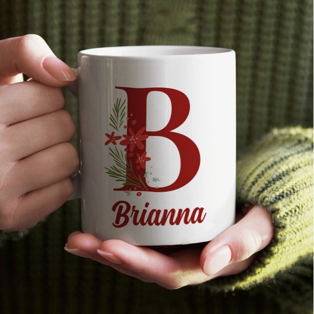 Mug Monogramme personnalisé Chocolat chaud de Noël (Monogram Personalized Christmas Gift Mug)