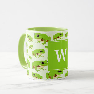 Mug Monogramme personnalisé Cute Green Tree Frog Motif