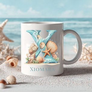 Mug Monogramme personnalisé de la côte X Initial Beach