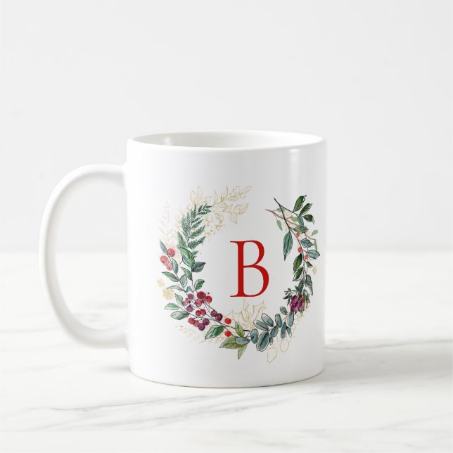 Mug Monogramme personnalisé de la couronne de Noël (Gauche)