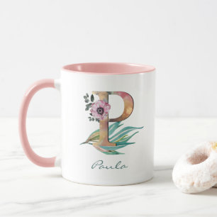 Mug Monogramme personnalisé en forme de lettre P avec