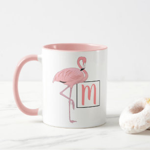 Mug Monogramme personnalisé Flamant rose rose pâle aqu