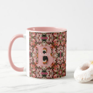 Mug Monogramme personnalisé initial prénom Art floral 
