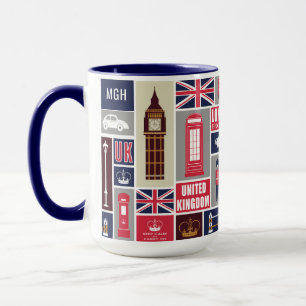 Mug Monogramme personnalisé Londres Royaume-Uni Icônes