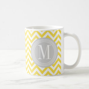 Mug Monogramme personnalisé par zigzag jaune de