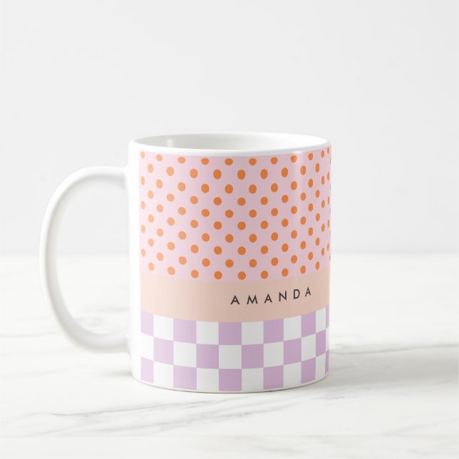 Mug Monogramme personnalisé Pastel Polka Dot Lilac chè (Gauche)