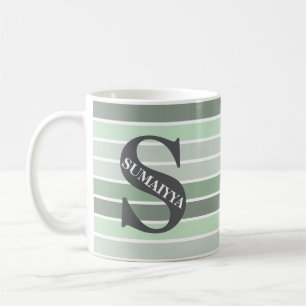 Mug Monogramme personnalisé rayé 'Nuances de vert'