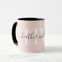 Monogramme personnalisé rose blanc pastel doux lum