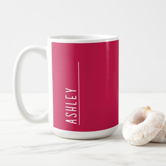 Mug monogramme personnalisé, rose cerise (Avec donut)