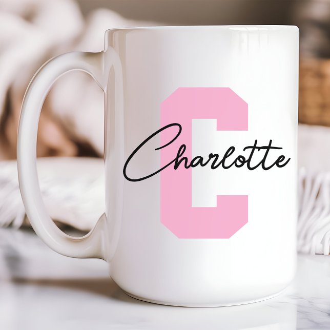 Mug Monogramme personnalisé rose pour maman Fête des m (pink custom mug, personalized name mug, initial name mug, custom mom mug, Mother’s Day gift, mom diy)