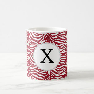 Mug Monogramme personnalisé Rouge Zebra Stripes motif