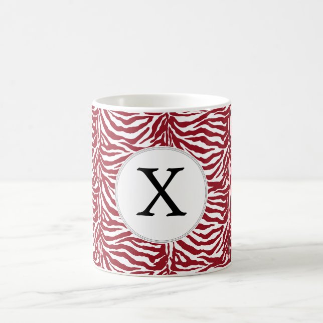 Mug Monogramme personnalisé Rouge Zebra Stripes motif (Centre)
