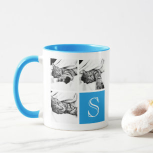 Mug Monogramme photo Collage de photos en bleu et blan