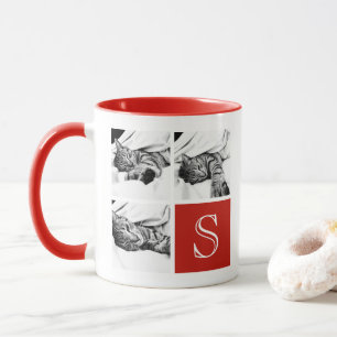Mug Monogramme photo Collage de photos en rouge et bla