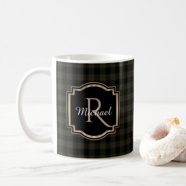 Mug Monogramme Plaid de Buffalo (Avec donut)