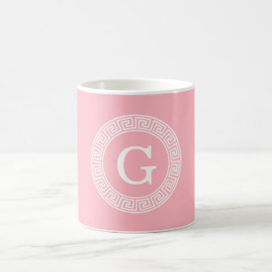 Mug Monogramme principal grec blanc rose d'initiale de