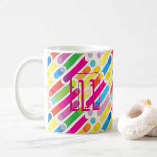 Mug Monogramme Rainbow Diagonal Lines Motif Pop Art