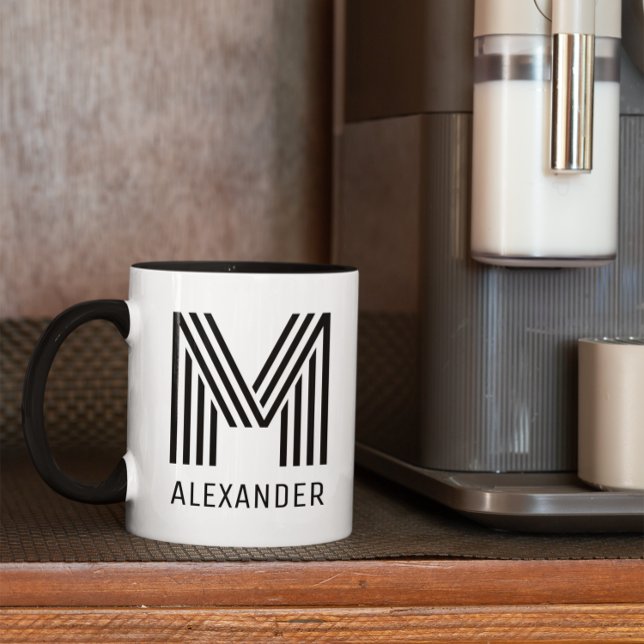 Mug Monogramme Rayures Nouveauté Minimaliste (Créateur téléchargé)