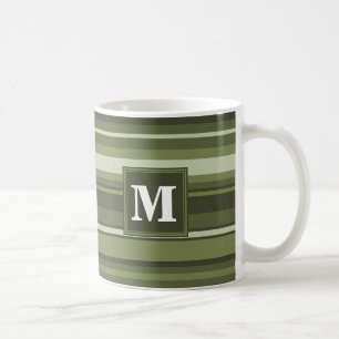 Mug Monogramme rayures vert olive
