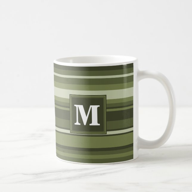 Mug Monogramme rayures vert olive (Droite)