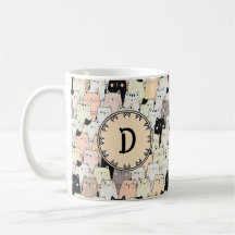 Monogramme Retro Illustration Chats