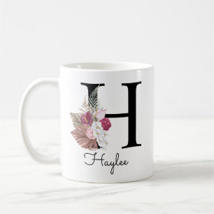 Mug Monogramme Rose Bohème Féminin Floral Initiale H