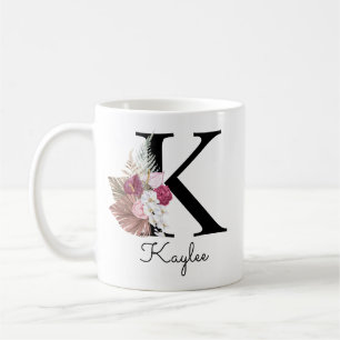 Mug Monogramme Rose Boho Girl Floral Initial K