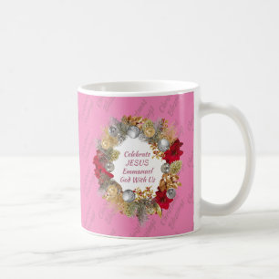 Mug Monogramme rose de couronne de Noël