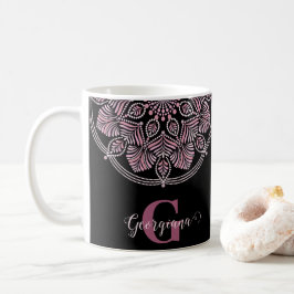 Mug Monogramme Rose Dusky Fronds Floral Dot Mandala