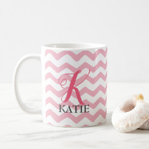 Mug Monogramme rose et blanc de Chevron