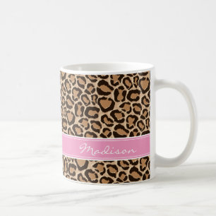Mug Monogramme rose et Empreinte de léopard personnali