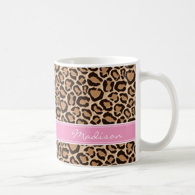 Mug Monogramme rose et Empreinte de léopard personnali (Droite)