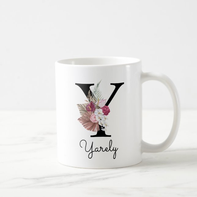 Mug Monogramme rose Floral initial W Café Y (Droite)