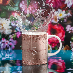 Mug Monogramme Rose Gold Faux-Parties scintillant Girl