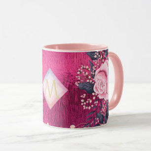Mug Monogramme rose métallique Rosegold Marine Parties