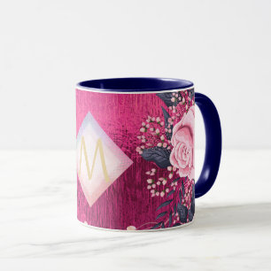 Mug Monogramme rose métallique Rosegold Marine Parties