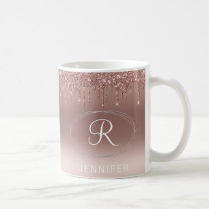 Mug Monogramme rose or et Parties scintillant argent