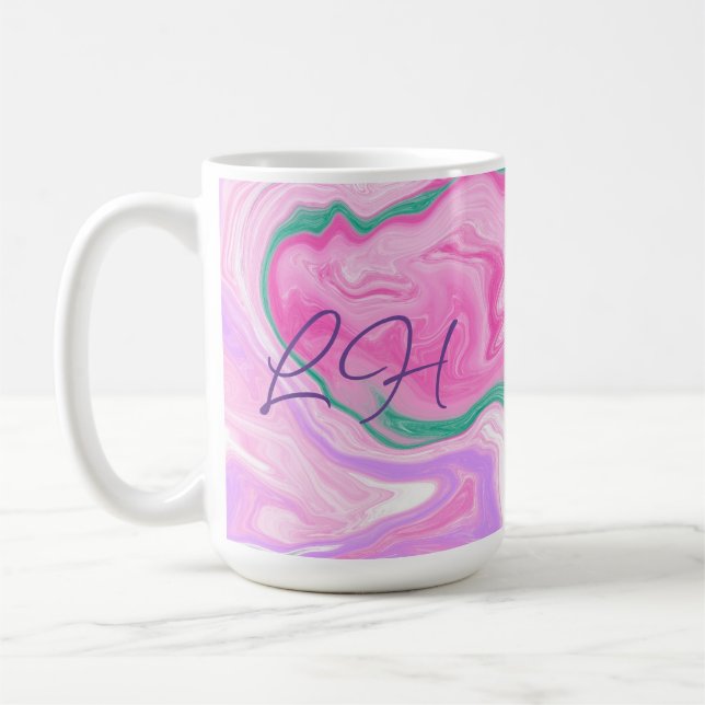 Mug Monogramme rose, violet, Mint vert Marbre Art (Gauche)