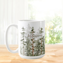 Mug Monogramme Russe Aquarelle Forêt verte