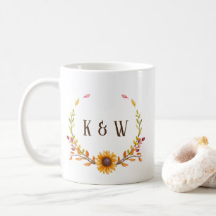 Mug Monogramme Rustique Autumn Sunflower Duo