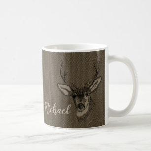 Mug Monogramme rustique du nom   de tête de cerfs