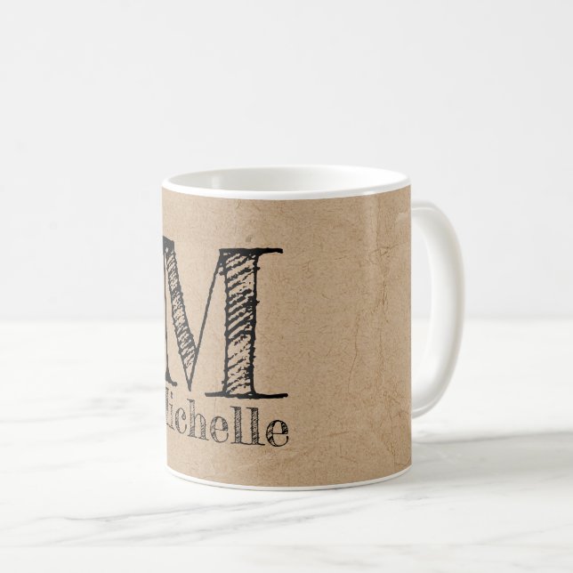 Mug Monogramme Rustique Kraft papier Brown Look (Devant droit)
