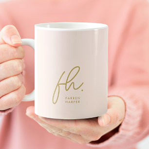 Mug Monogramme Script Blush Rose Or Stylé mignon