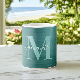 Mug Monogramme Signature Aqua Sarcelle Métallisé