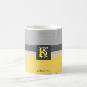 Mug Monogramme simple à deux tons jaune et gris des i